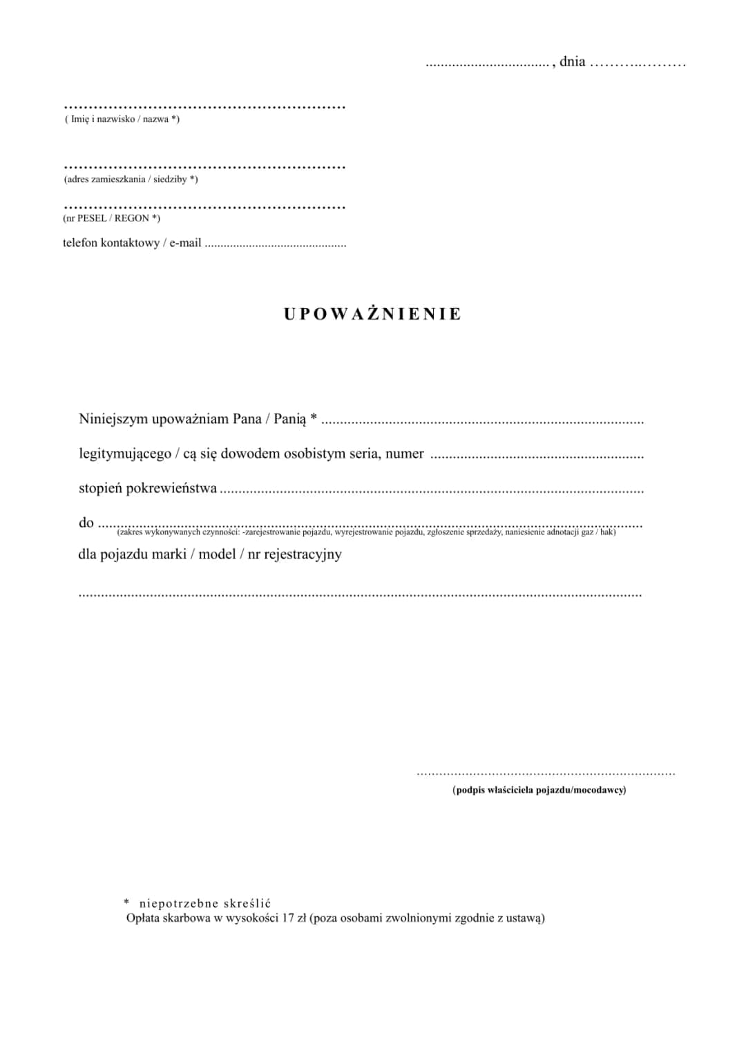 Jak napisać upoważnienie do wyrejestrowania samochodu krok po kroku bez błędów
